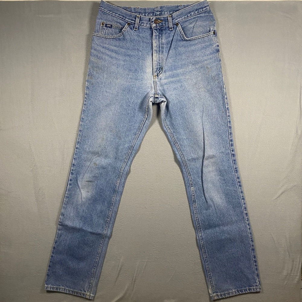 Lee‎ Jeans 34x36 Light Wash Blue Denim Straight Leg Vintage Made USA Distressed